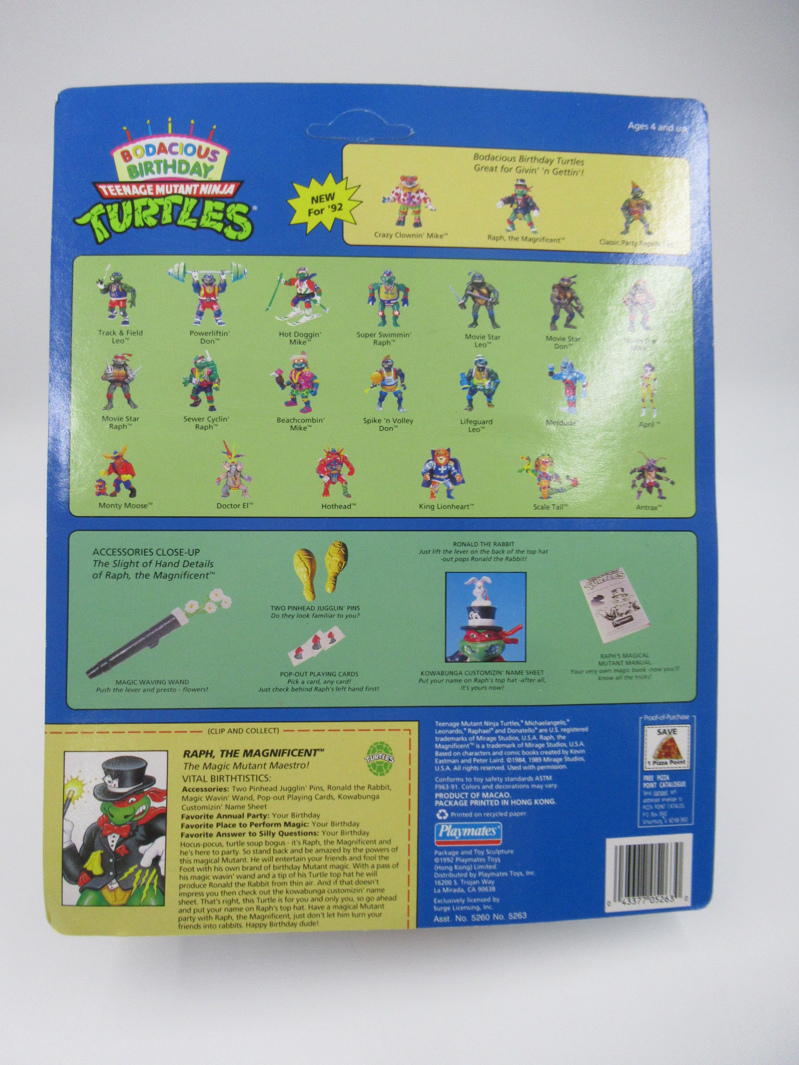 Teenage Mutant Ninja Turtles Raph the Magnificent Bodacious Birthday 4.5" Figure TMNTs - Playmates (1992)